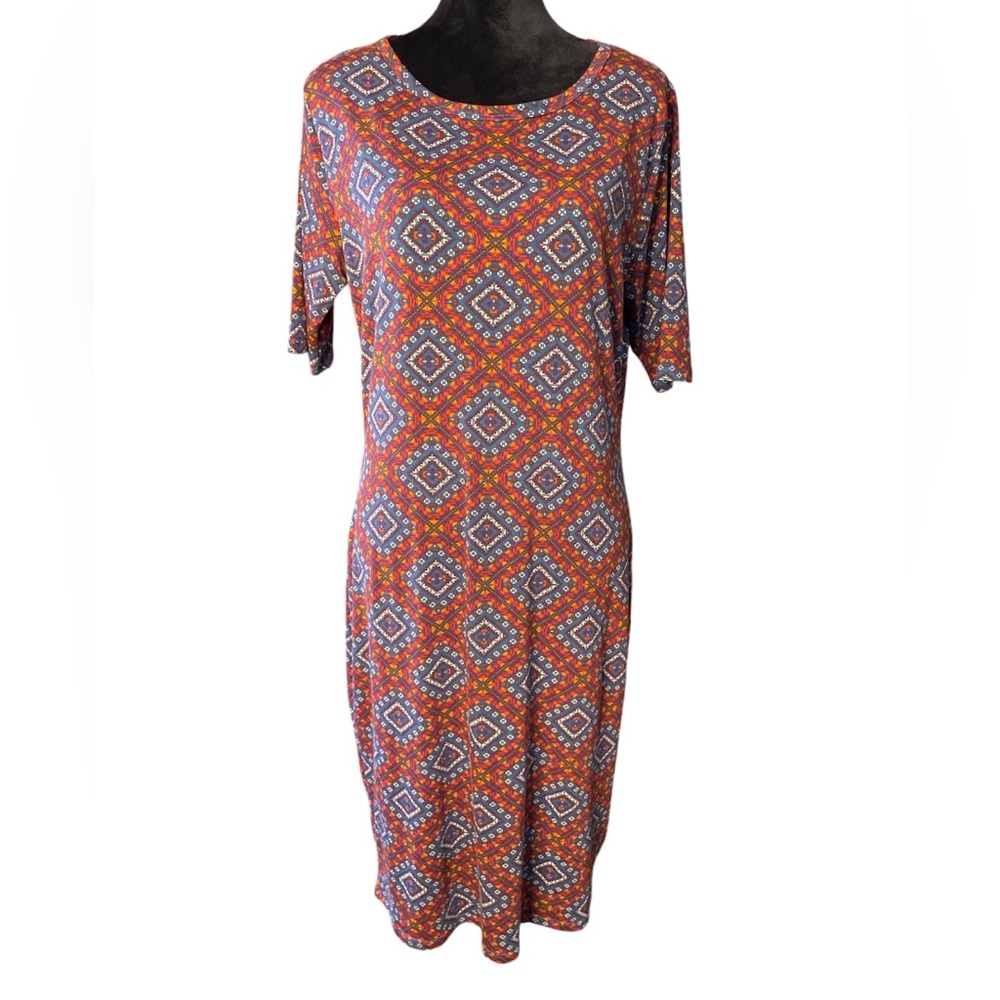 LulaRoe Diamond Pattern Blue, Purple, Orange, Yellow Midi Dress